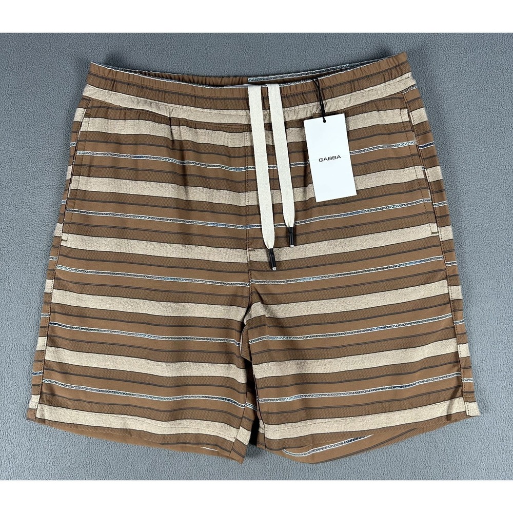 Gabba Shorts Mens Large Brown Stripe Manteco Italian Fabric Urban Luxury New‎